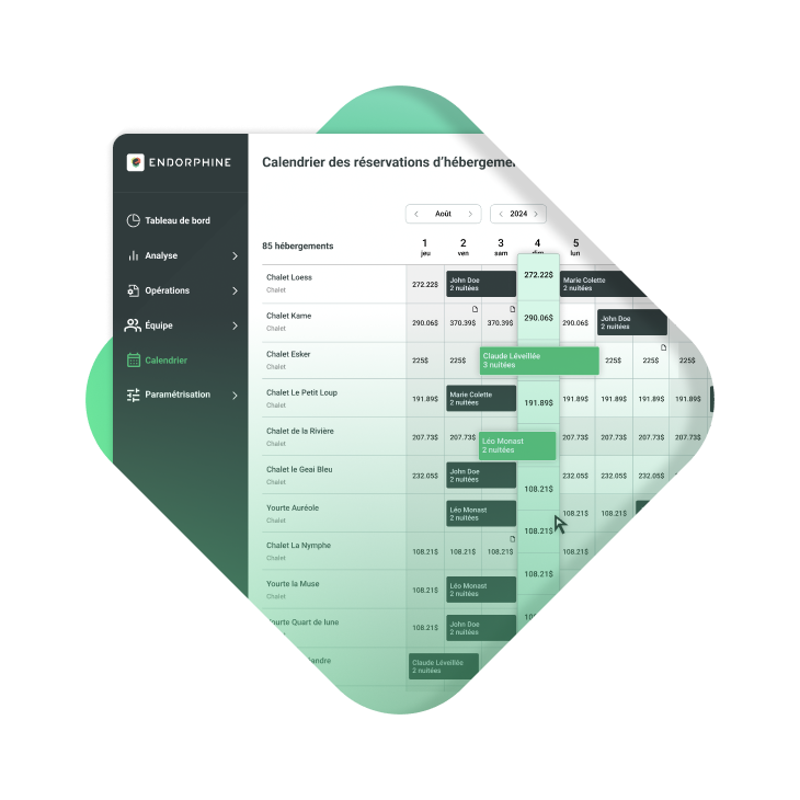 Calendrier des réservations d'hébergement