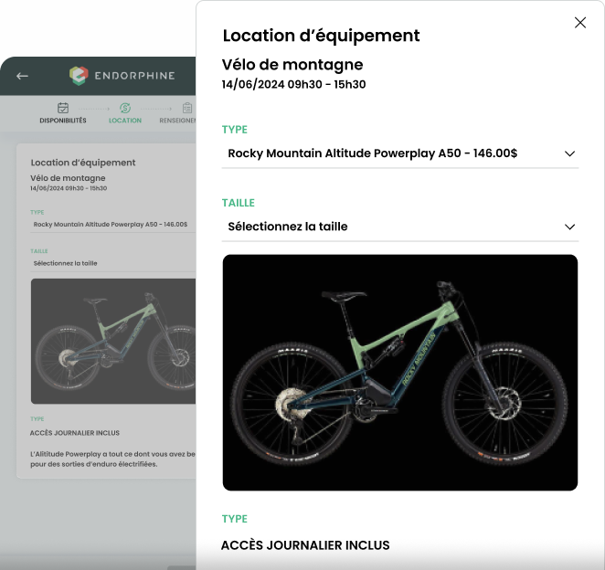 Interface de location d'équipement