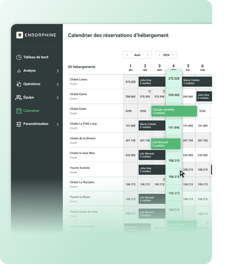 Calendrier de gestion des opérations