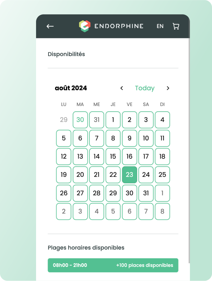 Interface de réservation en ligne